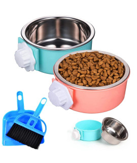 HERcOccI crate Dog Bowl, Removable Stainless Steel Pet Kennel cage Hanging Food Bowls and Water Feeder coop cup Prevent Overflow for Puppy, Medium Dog, cat, Rabbit, Ferret (2PcS)