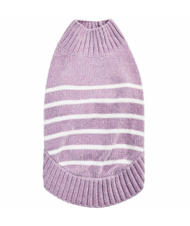 Blueberry Pet Cozy Soft Chenille Classy Striped Dog Sweater In Lavender Frost, Back Length 12, Pack Of 1 Clothes For Dogs