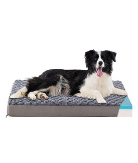 PETORREY Orthopedic Memory Foam Warm Dog Before Bed for Medium to Large Dogs,Dog Crate Mattress with Cooling Foam, Waterproof Lining&Removable Washable Cover,L(35inch,65Lbs)