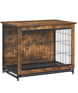 FEANDREA Dog Crate Furniture, Side End Table, Modern Kennel for Dogs Indoor up to 45 lb, Heavy-Duty Dog Cage with Multi-Purpose Removable Tray, Double-Door Dog House, Rustic Brown UPFC002X01