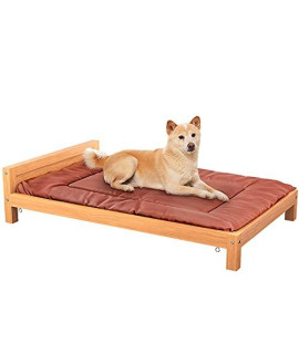 Homykic Dog Bed, Elevated Fir Wood Dog Bed Pet Raised Couch Sofa Furniture with Removable Washable Mattress for Medium Dogs, 37x24 Inch, Brown
