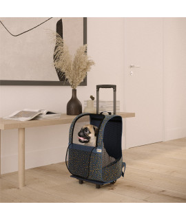Ollie & Hutch Kaya Pet Carrier Trolley for Travel with Shock Absorbent Wheels, Breathable Mesh Opening for Dogs and Cats, Blue Cheetah (6286869)