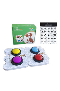 BOSKEY Set of 4 Dog Buttons?Including 2 mats, 25 Stickers, Training Guide.Dog Voice Training Buzzer,Recordable Button,Train Your Dog to Make The Sound They Want (Battery Included)