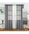 Bgment Faux Linen Dark Grey Sheer Curtains 95 Inch Length 2 Panels Set, Grommet Sheer Drapes Light Filtering Privacy Window Treatments Curtains For Living Room, 2 Panels, 52 X 95 Inch, Dark Grey