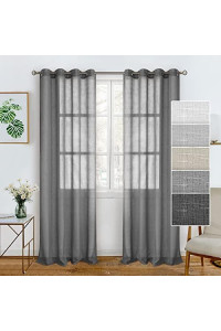Bgment Faux Linen Dark Grey Sheer Curtains 95 Inch Length 2 Panels Set, Grommet Sheer Drapes Light Filtering Privacy Window Treatments Curtains For Living Room, 2 Panels, 52 X 95 Inch, Dark Grey