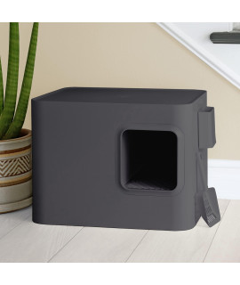 Meowy Studio Loo Modern Cat Litter Box - All in One Cover Litter Filter Plate Scoop and Holder, Carbon Grey