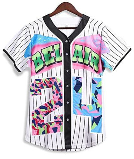 Amzdest 90s clothing for Women, Unisex Hip Hop Outfit for Party, Bel Air 24 Baseball Jersey for Party, Short Sleeve Button Down Shirt (24White Blackstripe, 3X-Large)