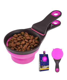 Vmpetv Dog Food Scoop 1 Cup, Collapsible Cat Food Scoop, Multi-Use Dog Food Measuring Cup With Bag Clip, Cover, Travel Bowl - Dog Food Scooper For Containers, Portion Control Serving Spoons Red