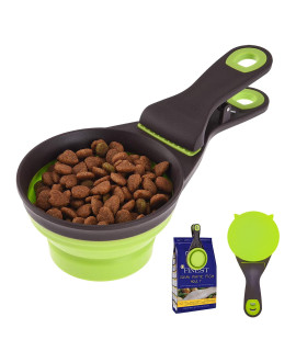 Vmpetv Collapsible Dog Food Scoop With Unique Lid And Bag Clip, Multi-Use Dog Food Measuring Cup, Cat Food Scoop - Dog Food Scooper For Containers, Portion Control Serving Spoons Green