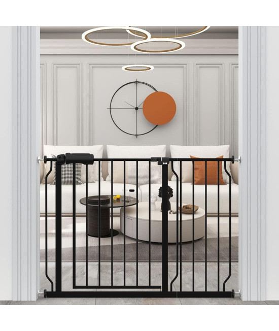 Waowao Baby Gate Extra Wide Pressure Mounted Walk Through Swing Auto Close Safety Black Metal Dog Pet Puppy Cat For Stairs,Doorways,Kitchen 2402-7638 Inch (4803-5276122-134Cm)