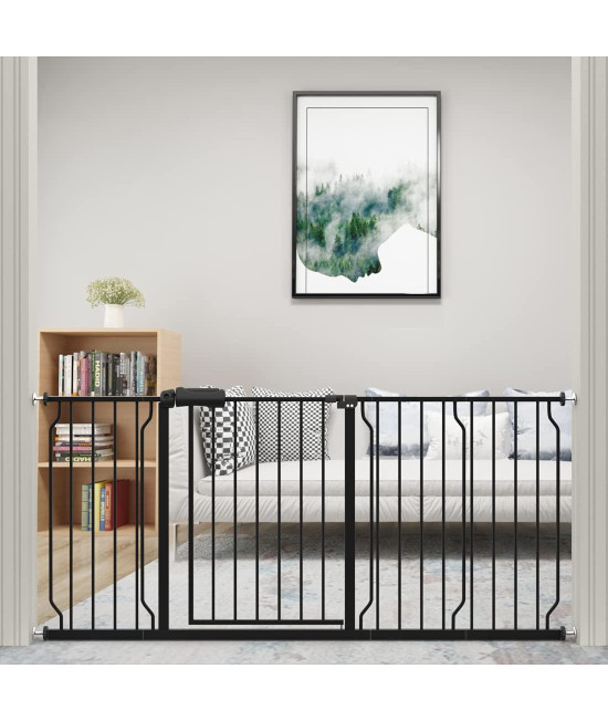 Waowao Baby Gate Extra Wide Pressure Mounted Walk Through Swing Auto Close Safety Black Metal Toddler Kids Child Dog Pet Puppy Cat For Stairs,Doorways,Kitchen 2402-7638 Inch (3858-433198-110Cm)