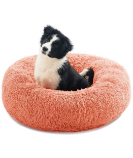 Calming Dog Bed for Small Dogs & Large Cat, Anti Anxiety Donut Cat Bed for Indoor Cats, Round Cat Bed, Cozy Soft Puppy Bed, Fluffy Kitten Bed, Plush Pet Bed, Machine Washable, 20x20inch Pink