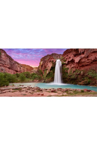 Awert 72X18 Inches Reptile Habitat Background Sunset Mountain Waterfall Terrarium Background Durable Polyester Background