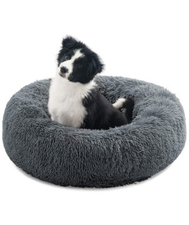 Dog Beds for Small Dogs & Large Cat, Anti Anxiety Donut Cat Bed for Indoor Cats, Round Calming Cat Bed, Cozy Soft Puppy Bed, Fluffy Kitten Bed, Plush Pet Bed, Machine Washable, 20x20inch Darkgrey