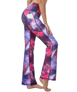 BUBBLELIME 29313335 4 Styles Womens High Waist Bootcut Yoga Pants - Side Pockets_galaxy M-35 Inseam