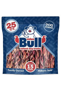 ValueBull Braided Beef Gullet Sticks, Thick 6 Inch, 25 Count - Premium Dog Chews, Dog Joint Health Glucosamine Jerky, Puppy Teething Treat, Beef Esophagus Dog Treats, Chondroitin Joint Support