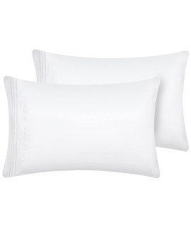 Cozylux Pillow Cases Queen Set Of 2 Luxury 1800 Series Double Brushed Microfiber Bed Pillow Cases Embroidered 2 Pack 20X30 Inches, White Pillow Covers With Envelope Closure