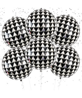 Big, Black And White Checkered Balloons - Pack Of 6 Checkered Flag Balloons, Race Car Balloons For Racing Theme Party Supplies Black And Silver Party Decorations Checker Balloons, Disco Balloons