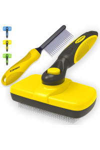 BORUHOLI Self-cleaning Slicker Dogcat Brush and comb Kit,catDog Brush and comb for Shedding and grooming LongShort Hair and LargeSmall Dogs, cats, Rabbits, Pets - Dematting comb (Yellow)