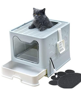 UIMNJHUKE Foldable cat Litter Box with Lid, Extra Large covered cat Litter Box with Litter Mat and Scoop, Easy to clean Litter Pan, Enclosed Kitty Litter Box
