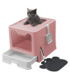 UIMNJHUKE Foldable cat Litter Box with Lid, Extra Large covered cat Litter Box with Litter Mat and Scoop, Easy to clean Litter Pan, Enclosed Kitty Litter Box(Pink)