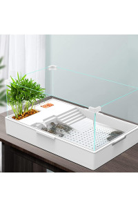 AMOSIJOY Glass Turtle Tank Aquarium Reptile Tortoise Habitat Turtle Basking Platform with Pump, Filter and Filter Layer Design, Prevent from Escaping (Large)