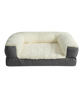 TORMAYS Dog Couch, Memory Foam Dog Bed Orthopedic Egg Crate Pet Bed Washable Dog Bed with Removable Cover and Non-Slid,Grey S-M( 20" X 17" X 6")