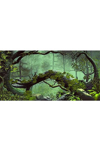 AWERT 72x18 inches Foggy Forest Terrarium Background Stone green Tree Tropical Reptile Habitat Background Rainforest Aquarium Background Durable Polyester Background