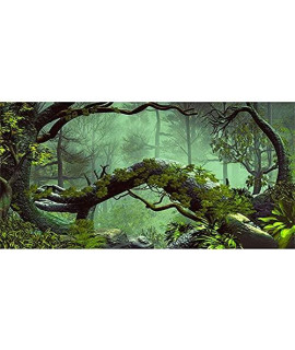 AWERT 72x18 inches Foggy Forest Terrarium Background Stone green Tree Tropical Reptile Habitat Background Rainforest Aquarium Background Durable Polyester Background