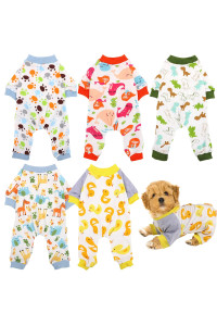 Uratot 5 Pieces Puppy Dog Pajamas Pet Jumpsuit Soft Puppy Rompers Pet Dog Cute Clothes Onesies Puppy Bodysuits For Pet Puppy Dog Cat, 5 Styles (Medium)