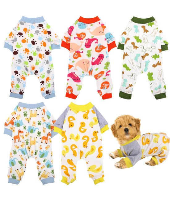 Uratot 5 Pieces Puppy Dog Pajamas Pet Jumpsuit Soft Puppy Rompers Pet Dog Cute Clothes Onesies Puppy Bodysuits For Pet Puppy Dog Cat, 5 Styles (Medium)