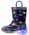 Outee Toddler Boys Rain Boots Little Kids Baby Light Up Printed Waterproof Mud Shoes Blue Police Firefighters Lightweight Rubber Adorable With Easy-On Handles Non Slip (Size 11,Blue)