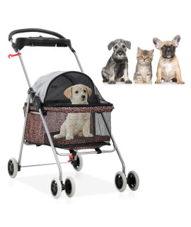 Pet Stroller - MeetPerfect Luxury Pet Roadster for Dogs and Cats Waterproof Dog Cart Dog Stroller Cat Stroller Pet Jogger - Easy to Walk Folding Carrier Carriage with Storage Basket, Leopard