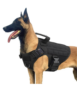 PETODAY Tactical Dog Harness,Working Dog Training Molle Vest for Medium Large Dogs,with 2X Metal Buckle,Military Dog Harness with Handle,Hook and Loop Panel for Dog Patch (Black, (Chest 28-35), M)