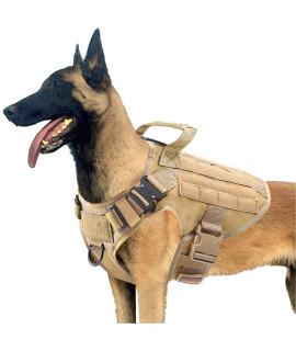 PETODAY Tactical Dog Harness,Working Dog Training Molle Vest for Medium Large Dogs,with 2X Metal Buckle,Military Dog Harness with Handle,Hook and Loop Panel for Dog Patch (Khaki, (Chest 30-40), L)
