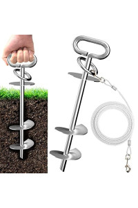 Eurmax Usa Double Lock Heavy Duty Peg Dog Tie Out Bonus 17Ft Dog Tie Out Cable Strong Ground Anchor Kit Holds Large Dogs For Yard, Beach, Outdoor, Trampoline, Canopy Tents(Silver)