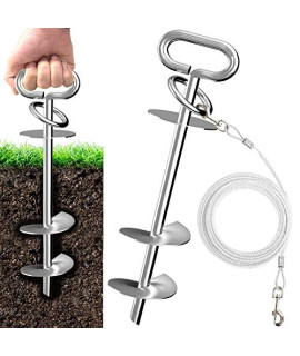Eurmax Usa Double Lock Heavy Duty Peg Dog Tie Out Bonus 17Ft Dog Tie Out Cable Strong Ground Anchor Kit Holds Large Dogs For Yard, Beach, Outdoor, Trampoline, Canopy Tents(Silver)