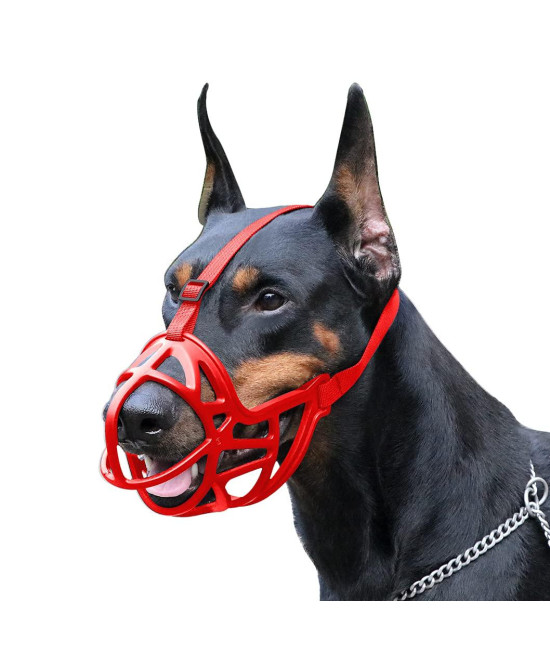 Dog Muzzle, Breathable Basket Muzzle To Prevent Barking, Biting And Chewing, Humane Muzzle For Small, Medium, Large And X-Large Dogs (Xl, Red)