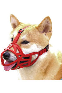 Dog Muzzle, Breathable Basket Muzzle To Prevent Barking, Biting And Chewing, Humane Muzzle For Small, Medium, Large And X-Large Dogs (S, Red)