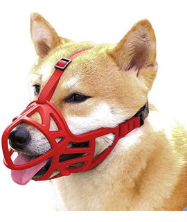 Dog Muzzle, Breathable Basket Muzzle To Prevent Barking, Biting And Chewing, Humane Muzzle For Small, Medium, Large And X-Large Dogs (S, Red)