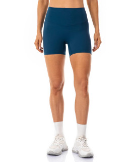 Lavento Womens Naked Feeling Biker Shorts 5 Inch - High Waisted Ultra Soft Workout Yoga Shorts Minimal Seam (Teal Blue, 6)