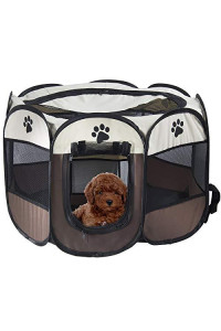 MiLuck 35.4-inch Large Dog Pen Indoor Cat ?Pet Puppy Playpen 8-Panel Wire Dogs Exercise Pen with 2 Door Portable Folding Outdoor Kennel Brown