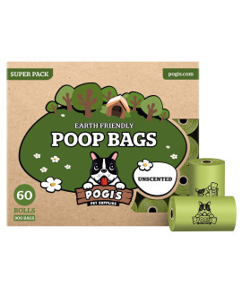 Pogi? Dog Poop Bags Bulk - 60 Unscented Rolls (900 Doggie Poop Bags) - Leak-Proof Dog Waste Bags - Ultra Thick, Extra Large Poop Bags for Dogs