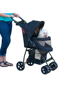 Pet Gear No-Zip Happy Trails Lite Pet Stroller for Cats/Dogs, Zipperless Entry, Easy Fold with Removable Liner, Storage Basket + Cup Holder, Animal Print, Animal Print - no-Zip Entry (PG8030NZAP)