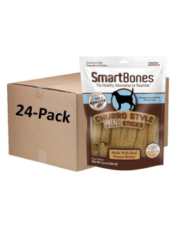 Smartbones Churro-Style Mini Sticks 28 Count, Made With Real Peanut Butter, Rawhide-Free Chews For Dogs (1 Case Of 24 Packs Of 28 Count)
