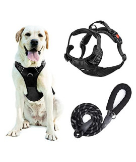 Dog Harness and Leash Set No Pull, Adjustable Padded Pet Reflective Vest Harnesses with Easy Control Soft Handle, Suitable Outdoor Training Walking for Small Medium Large Dogs ( Black, XL )
