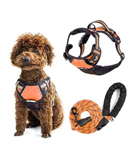 Dog Harness and Leash Set No Pull, Adjustable Padded Pet Reflective Vest Harnesses with Easy Control Soft Handle, Suitable Outdoor Training Walking for Small Medium Large Dogs ( Orange, XS )