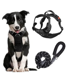 Dog Harness and Leash Set No Pull, Adjustable Padded Pet Reflective Vest Harnesses with Easy Control Soft Handle, Suitable Outdoor Training Walking for Small Medium Large Dogs ( Black, M )
