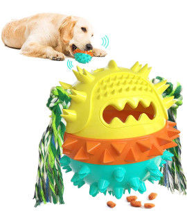 Dog Toys for Aggressive Chewers Large Breed,Vikano Interactive Indestructible Tough Puppy Puzzle Toy with Bite Rope,Molar Squeaky Bouncing Treat Ball Toy for Small Medium Dogs (Yellow)