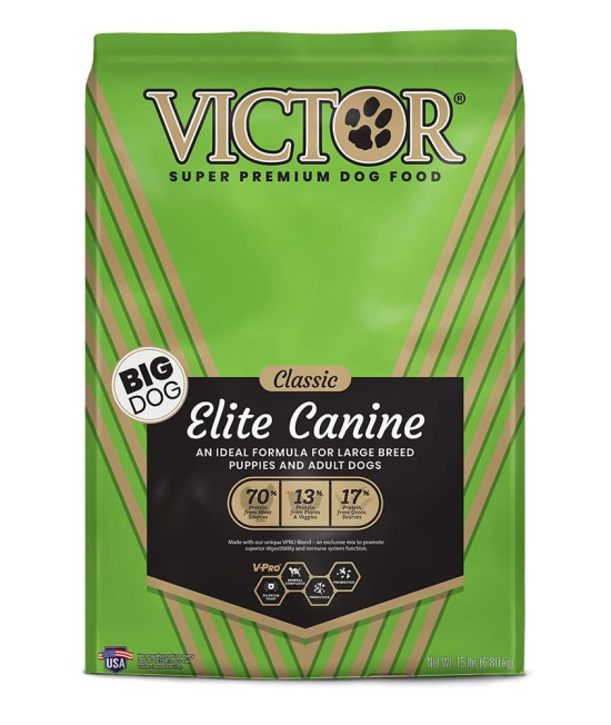 Victor Super Premium Dog Food - Elite Canine Dry Dog Food - 25% Protein, Gluten Free - for Large Breed Dogs & Puppies, 15lbs